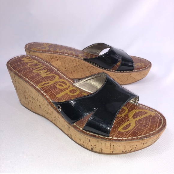 Sam Edelman Reid Black Strap Cork Wedge Sandals - Picture 2 of 9